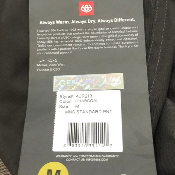 686 Six eight Six Infidry 10K lined Thermal Snowboarding Pants Mens Medium New - Picture 4 of 9